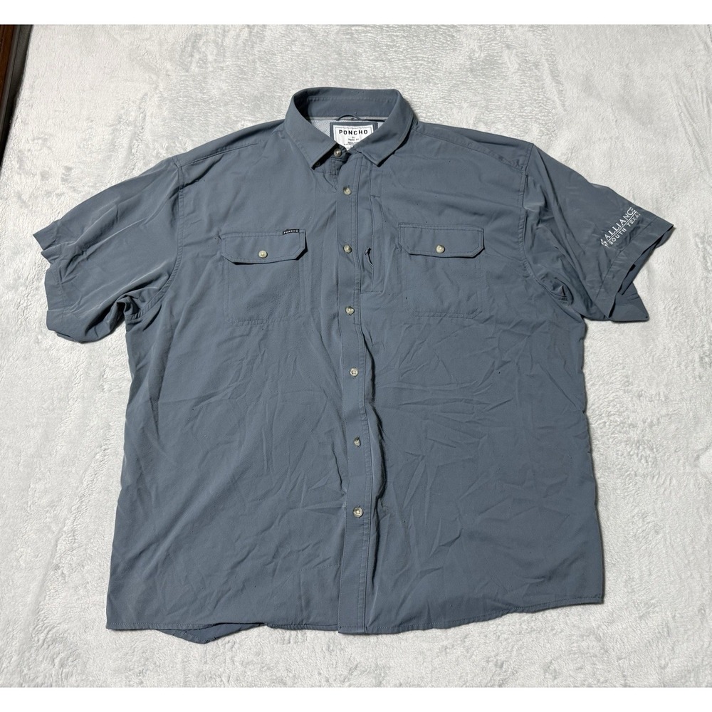 Poncho Shirt Mens XL Blue Magnetic Pockets Vented Fishing *Read Description